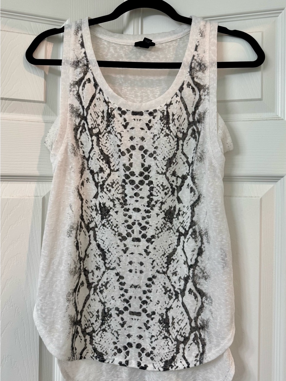 White sheer tunic top with snake skin design